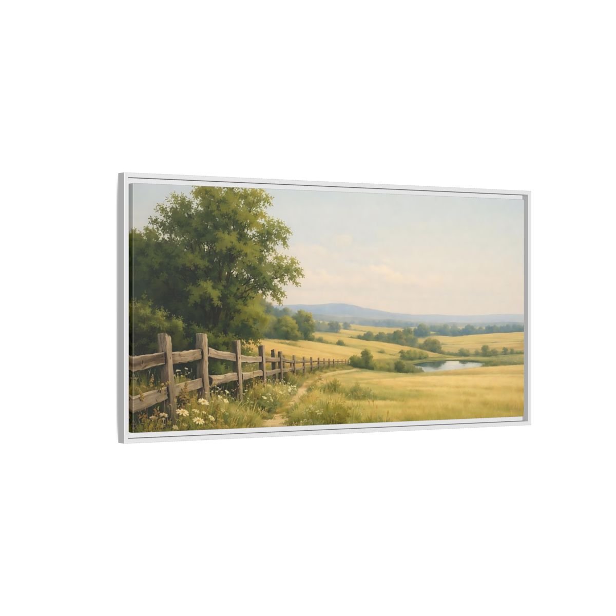 Landscape Nature Countryside Field Green And - Framed Canvas Wall Art Print - YesArtYes