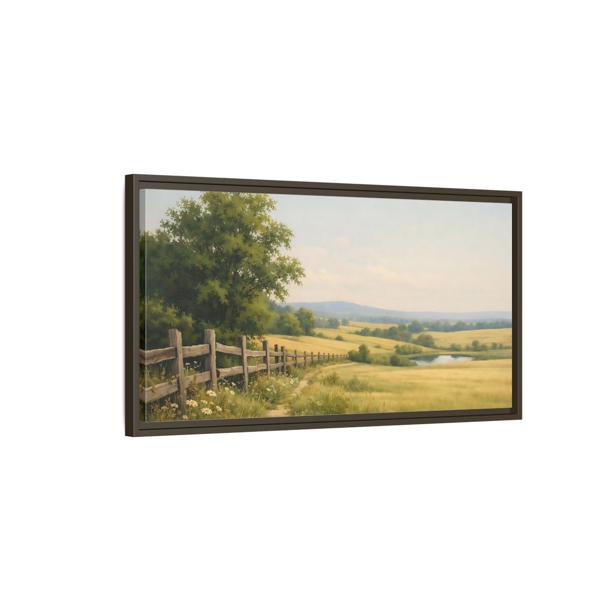 Landscape Nature Countryside Field Green And - Framed Canvas Wall Art Print - YesArtYes