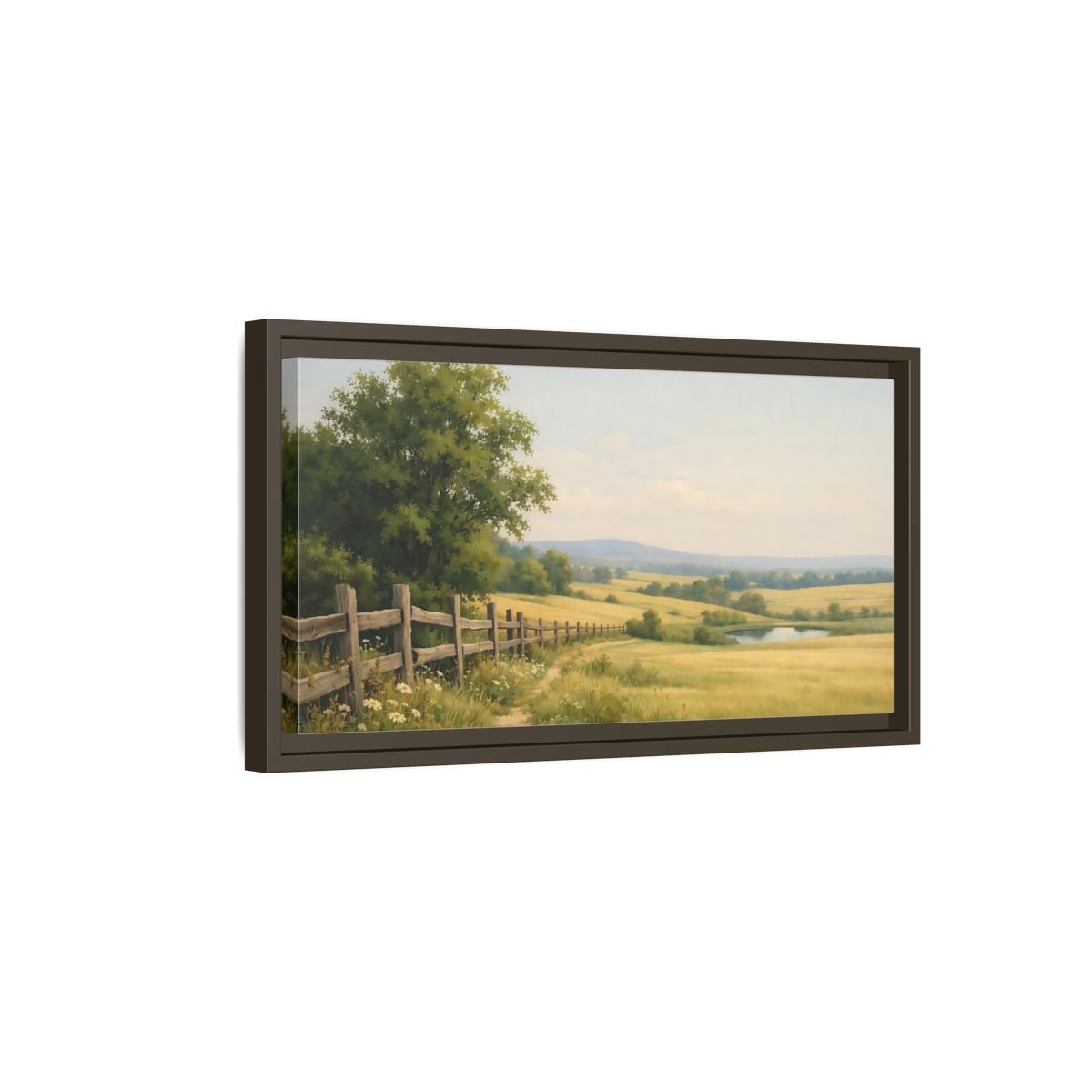Landscape Nature Countryside Field Green And - Framed Canvas Wall Art Print - YesArtYes