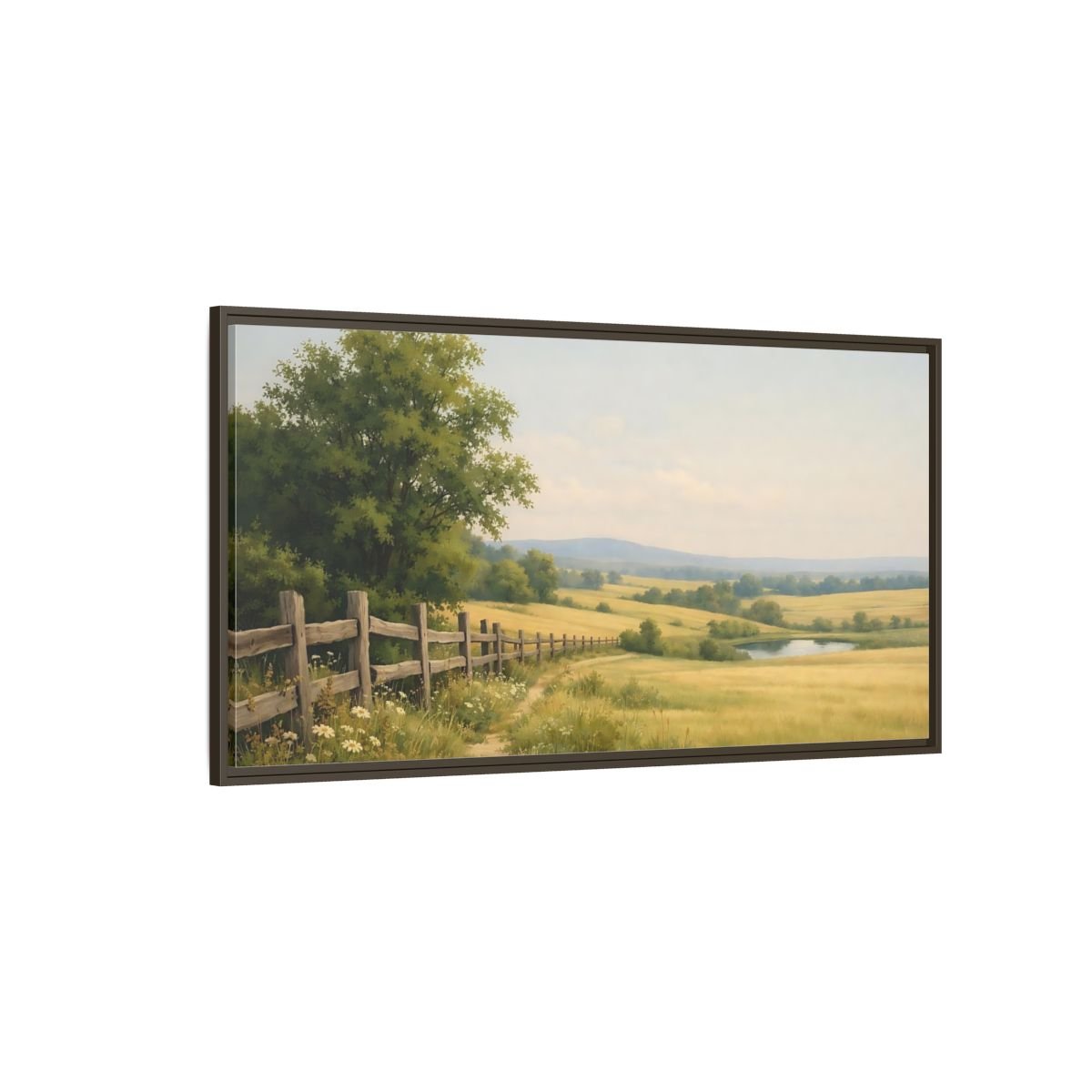 Landscape Nature Countryside Field Green And - Framed Canvas Wall Art Print - YesArtYes