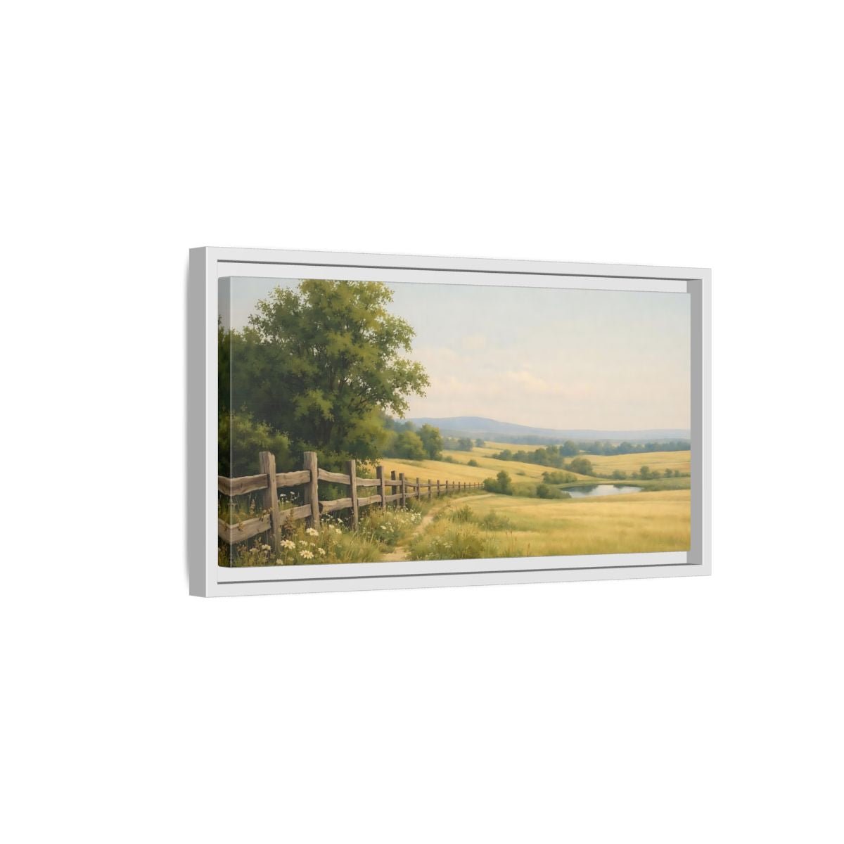 Landscape Nature Countryside Field Green And - Framed Canvas Wall Art Print - YesArtYes
