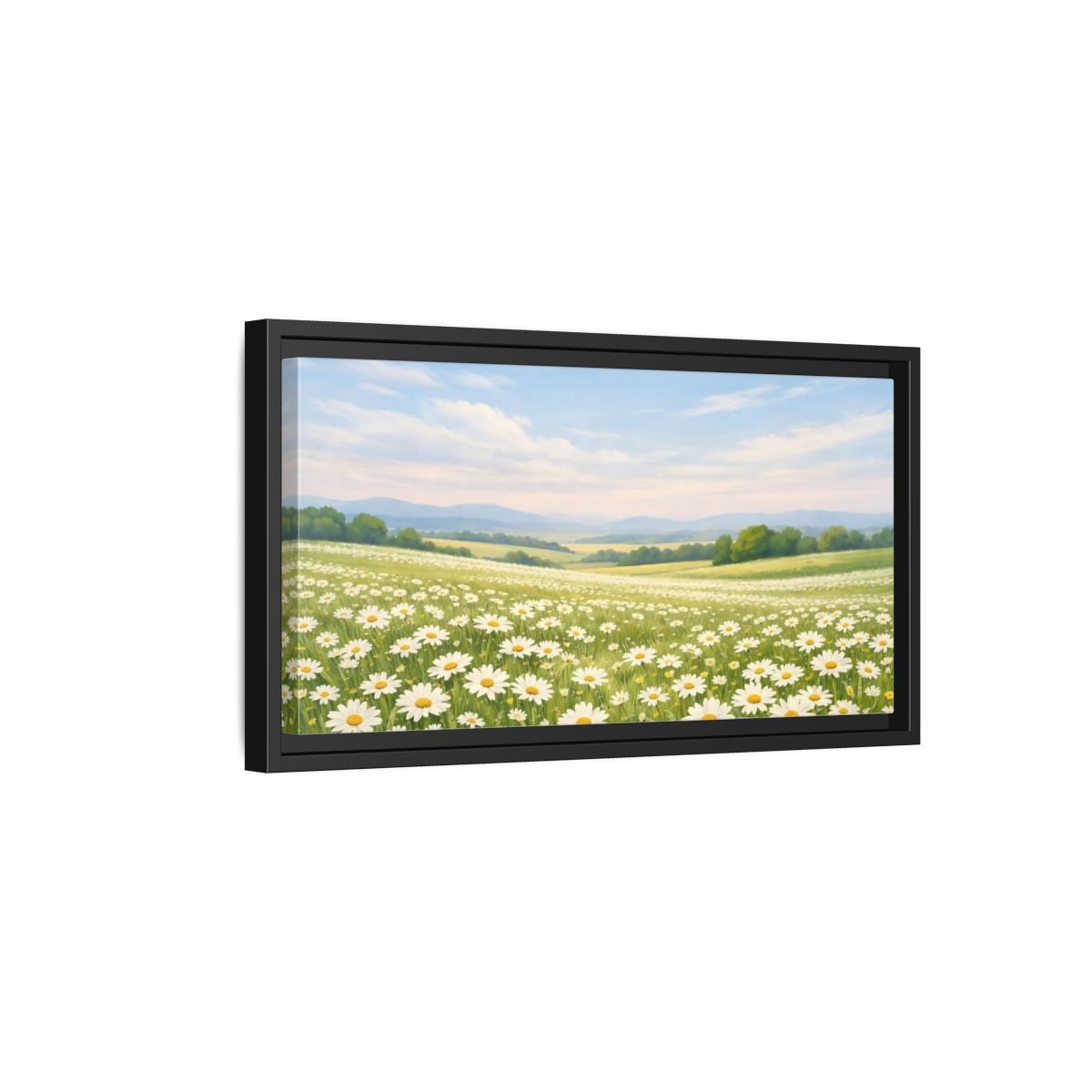 Landscape Nature Daisies White Field - Framed Canvas Wall Art Print - YesArtYes