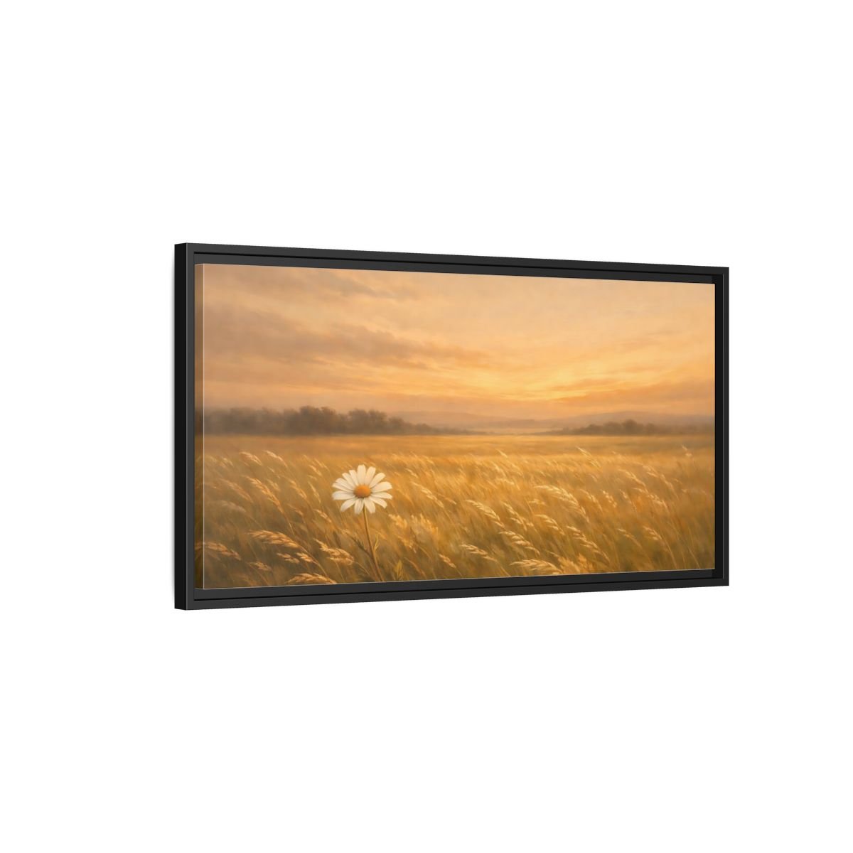 Landscape Nature Daisy Golden Sunset Field - Framed Canvas Wall Art Print - YesArtYes
