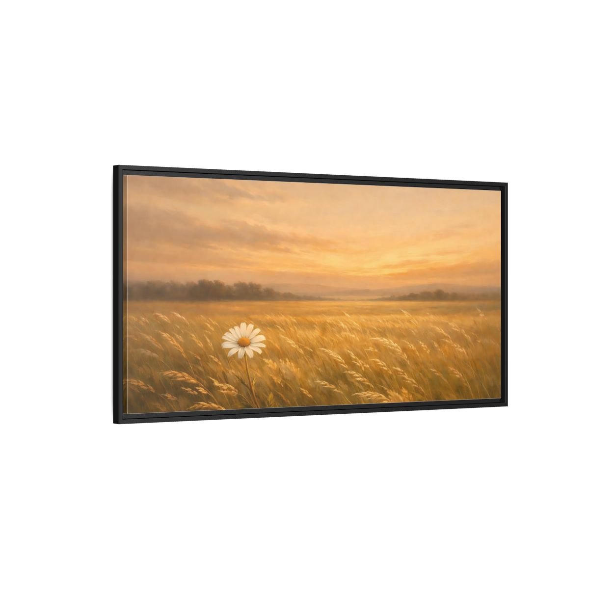 Landscape Nature Daisy Golden Sunset Field - Framed Canvas Wall Art Print - YesArtYes