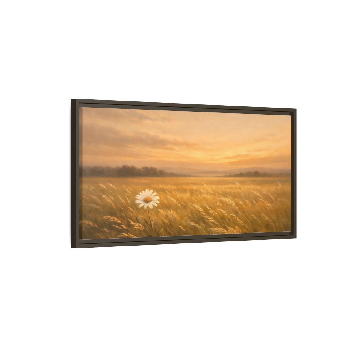 Landscape Nature Daisy Golden Sunset Field - Framed Canvas Wall Art Print - YesArtYes