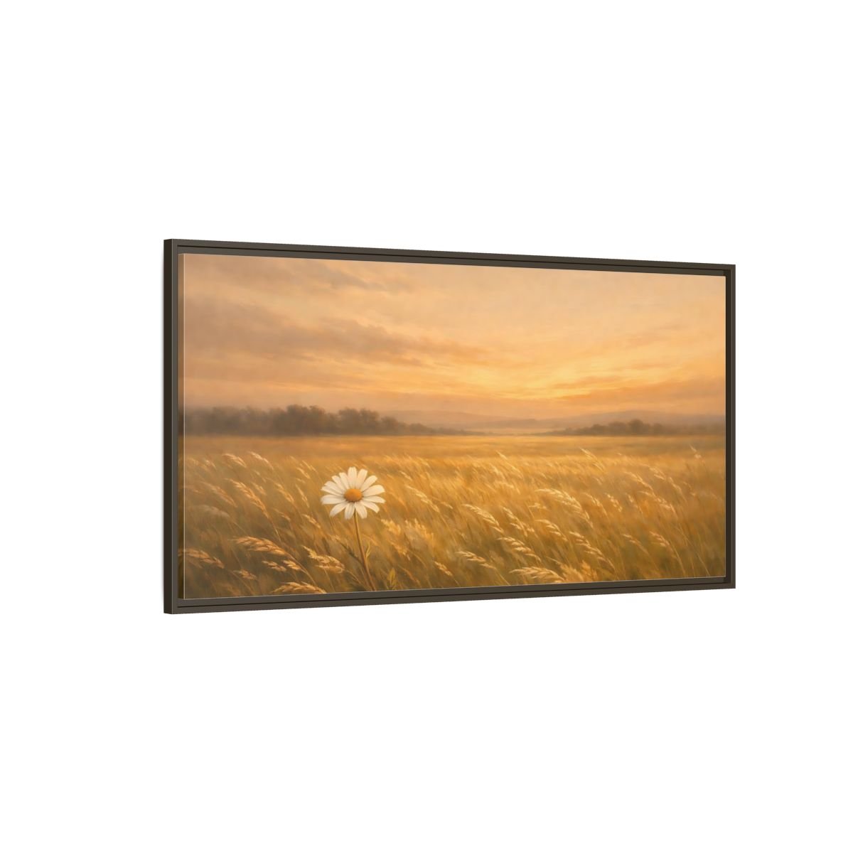Landscape Nature Daisy Golden Sunset Field - Framed Canvas Wall Art Print - YesArtYes