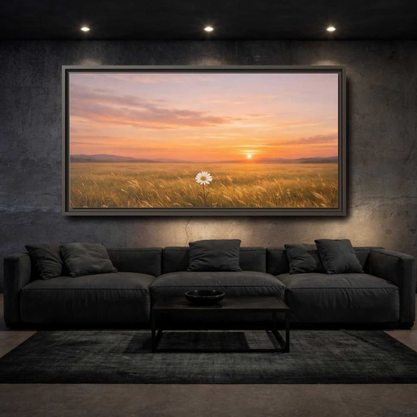 Landscape Nature Daisy Orange And Gold - Framed Canvas Wall Art Print - YesArtYes