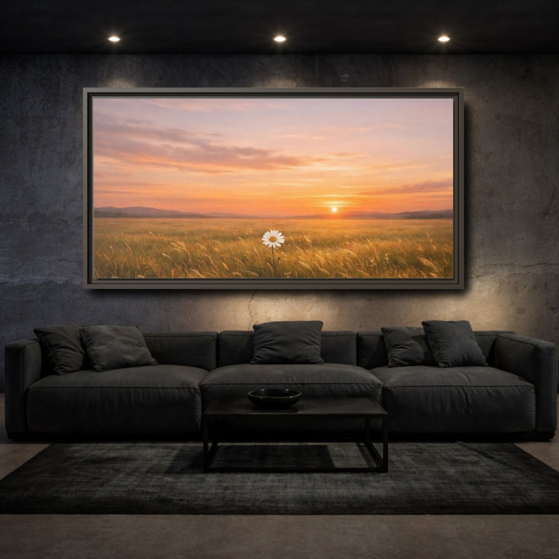 Landscape Nature Daisy Orange And Gold - Framed Canvas Wall Art Print - YesArtYes
