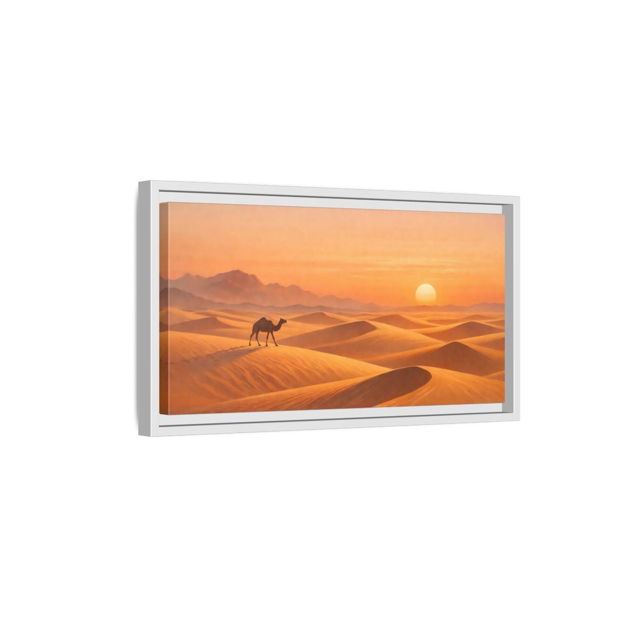 Landscape Nature Desert Camel Orange - Framed Canvas Wall Art Print - YesArtYes