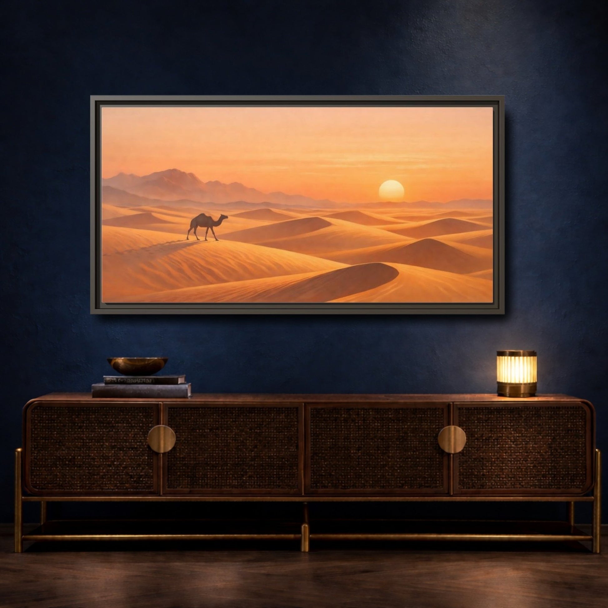 Landscape Nature Desert Camel Orange - Framed Canvas Wall Art Print - YesArtYes
