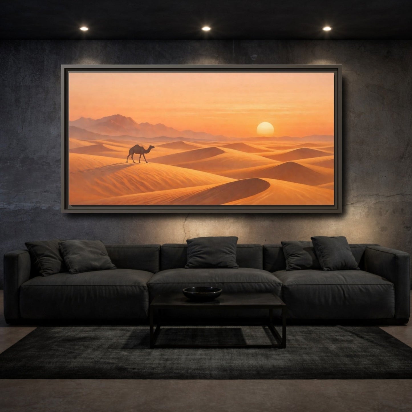 Landscape Nature Desert Camel Orange - Framed Canvas Wall Art Print - YesArtYes