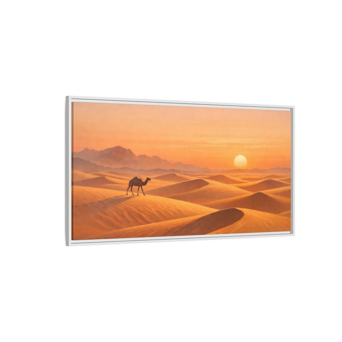 Landscape Nature Desert Camel Orange - Framed Canvas Wall Art Print - YesArtYes