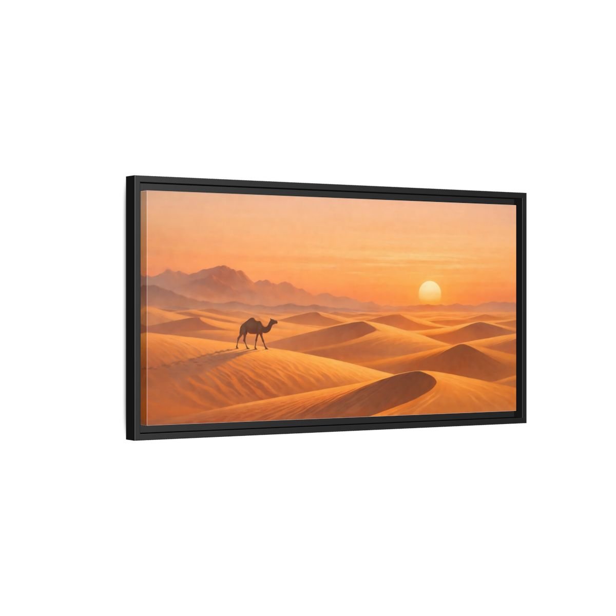 Landscape Nature Desert Camel Orange - Framed Canvas Wall Art Print - YesArtYes