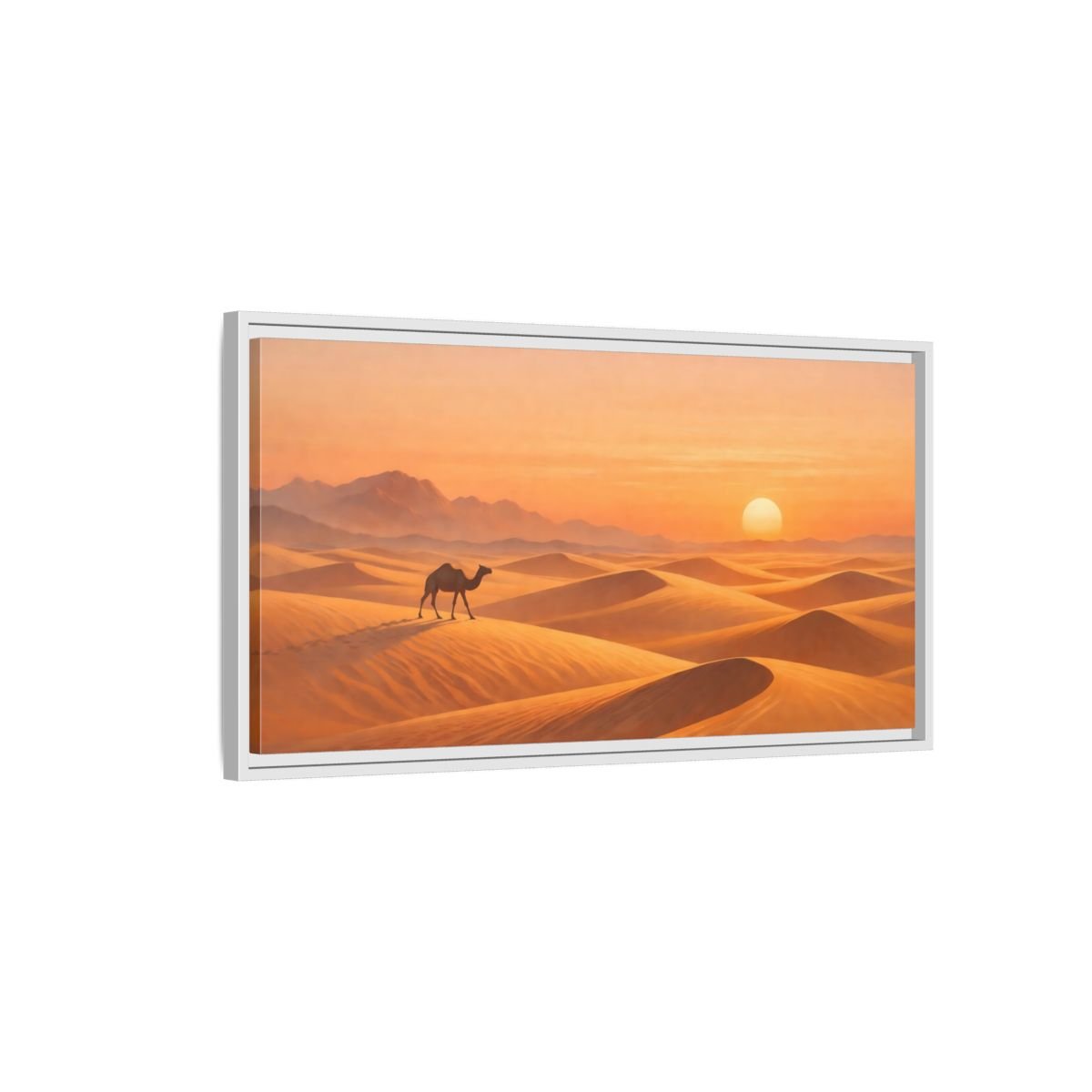 Landscape Nature Desert Camel Orange - Framed Canvas Wall Art Print - YesArtYes