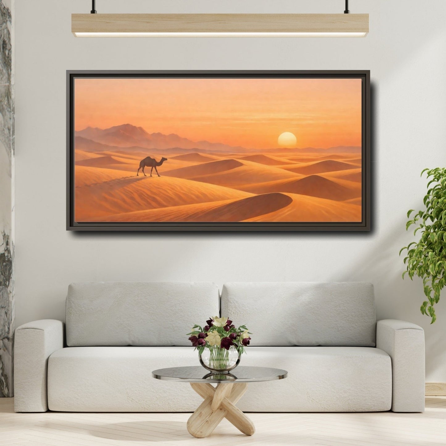 Landscape Nature Desert Camel Orange - Framed Canvas Wall Art Print - YesArtYes