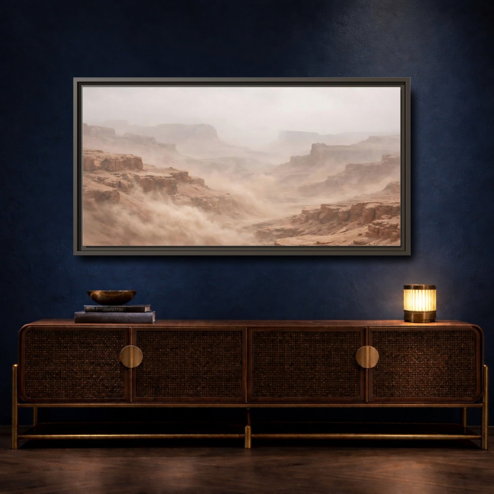 Landscape Nature Desert Canyon Brown And - Framed Canvas Wall Art Print - YesArtYes