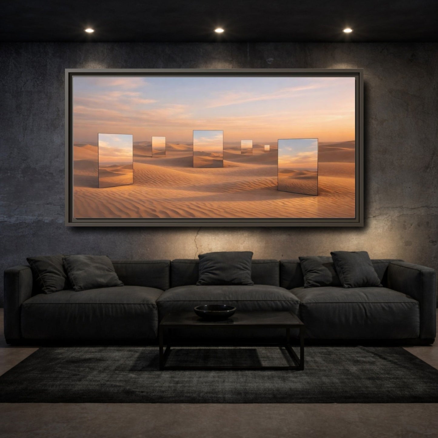 Landscape Nature Desert Mirrors Sunset - Framed Canvas Wall Art Print - YesArtYes
