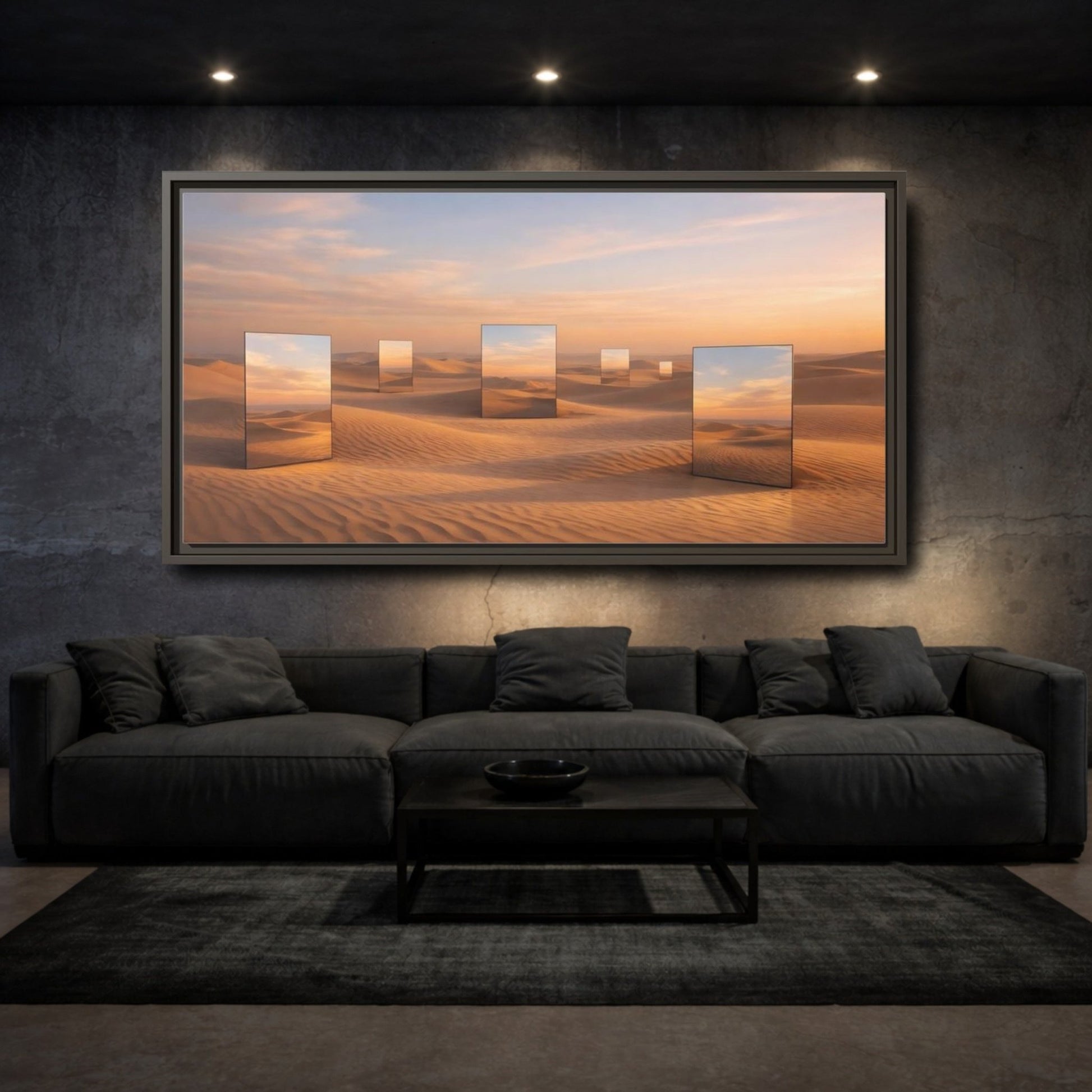 Landscape Nature Desert Mirrors Sunset - Framed Canvas Wall Art Print - YesArtYes
