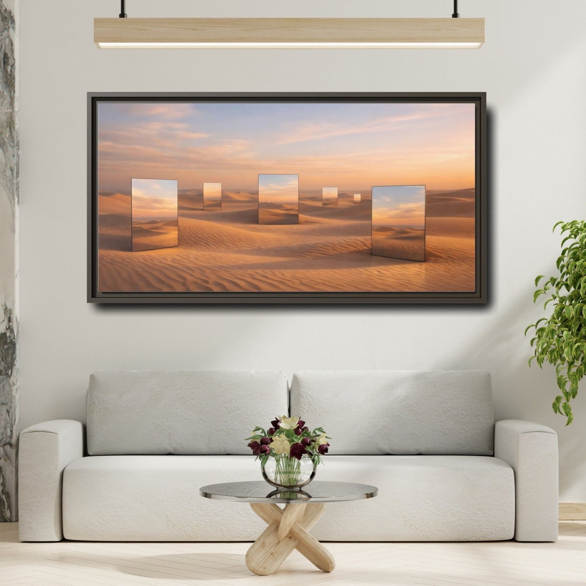Landscape Nature Desert Mirrors Sunset - Framed Canvas Wall Art Print - YesArtYes