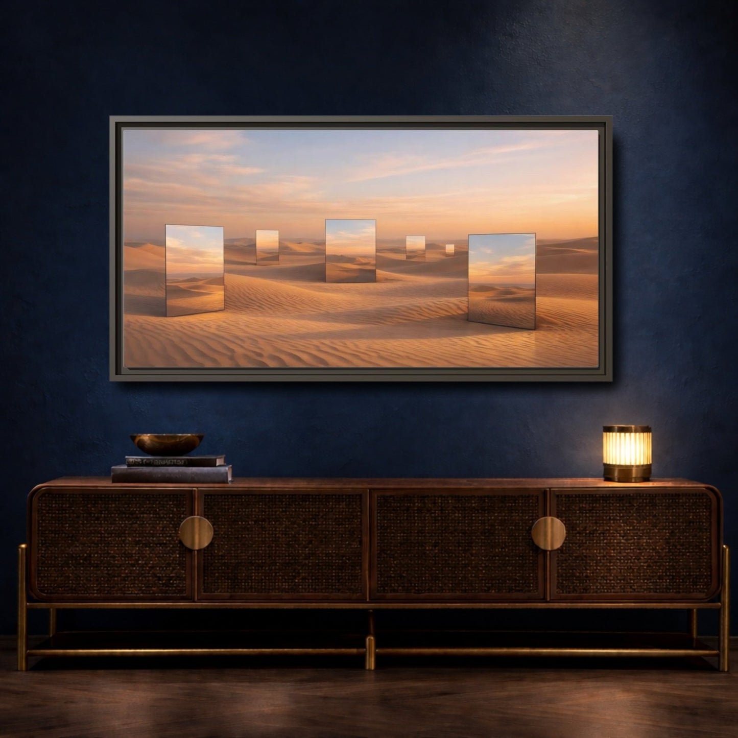 Landscape Nature Desert Mirrors Sunset - Framed Canvas Wall Art Print - YesArtYes