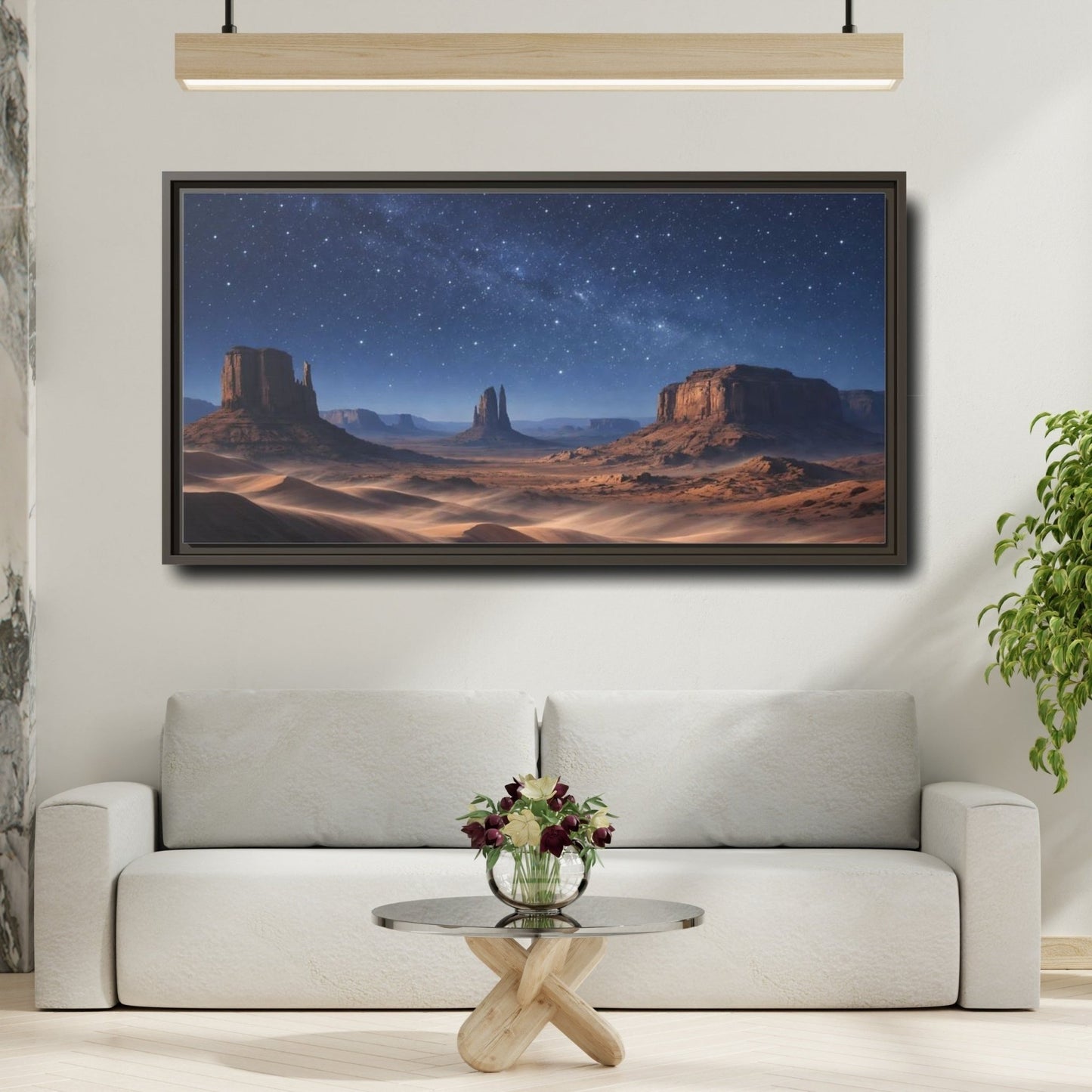 Landscape Nature Desert Night Sky - Framed Canvas Wall Art Print - YesArtYes
