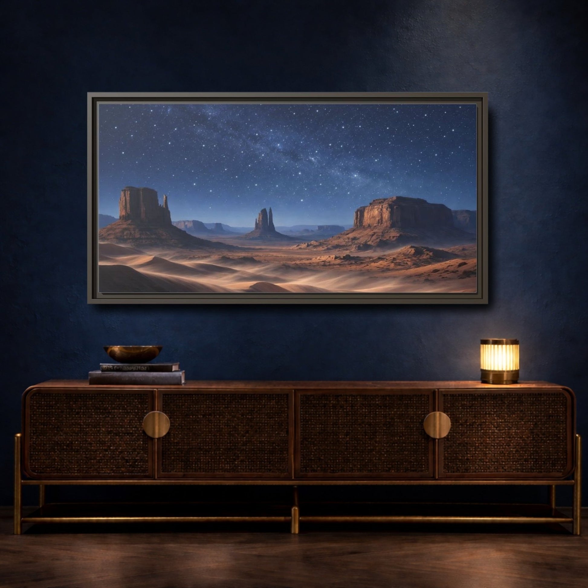 Landscape Nature Desert Night Sky - Framed Canvas Wall Art Print - YesArtYes