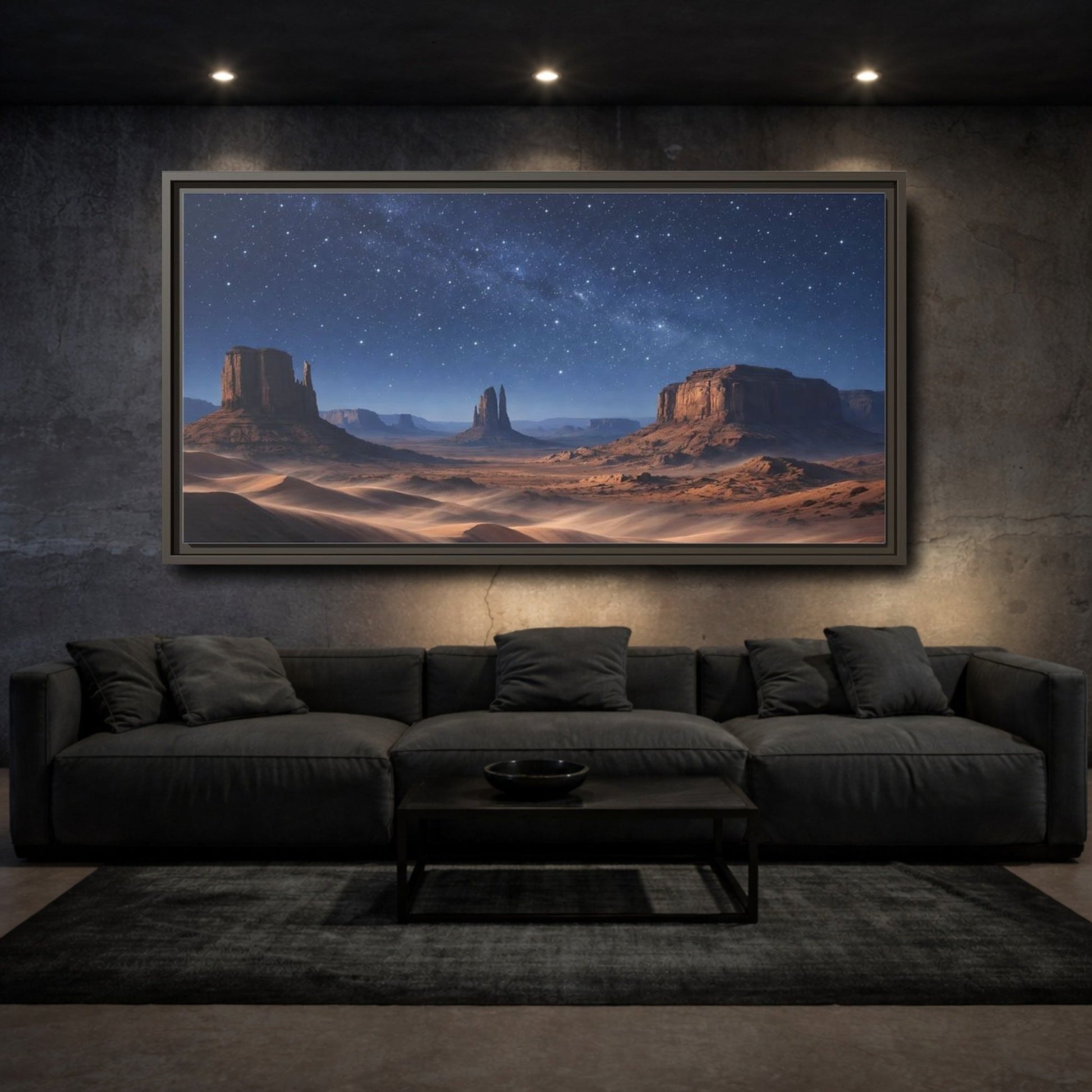 Landscape Nature Desert Night Sky - Framed Canvas Wall Art Print - YesArtYes