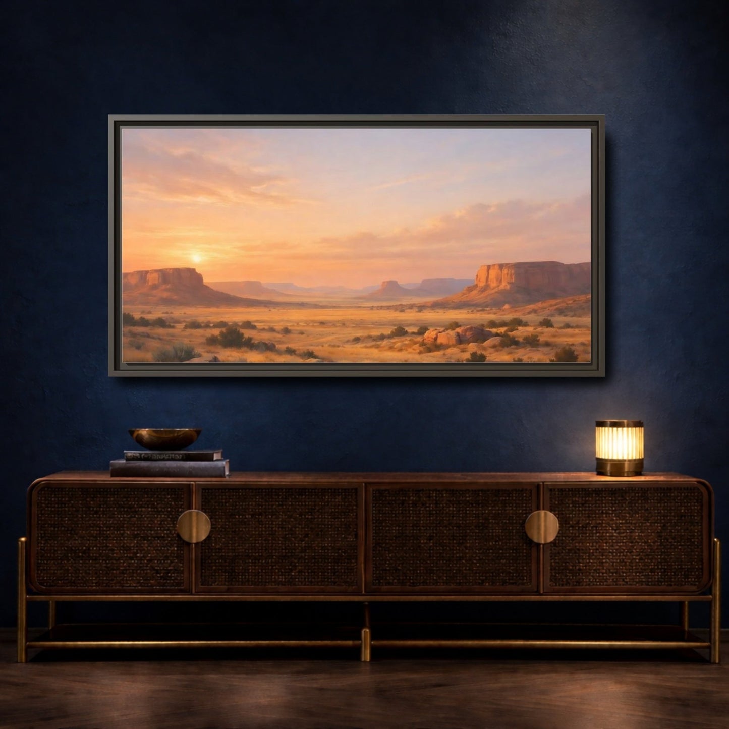 Landscape Nature Desert Orange And Gold - Framed Canvas Wall Art Print - YesArtYes