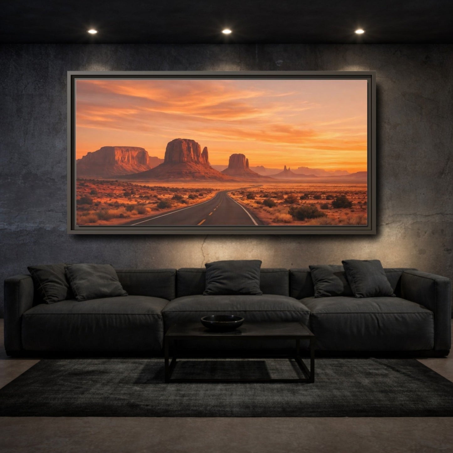 Landscape Nature Desert Orange Sunset - Framed Canvas Wall Art Print - YesArtYes