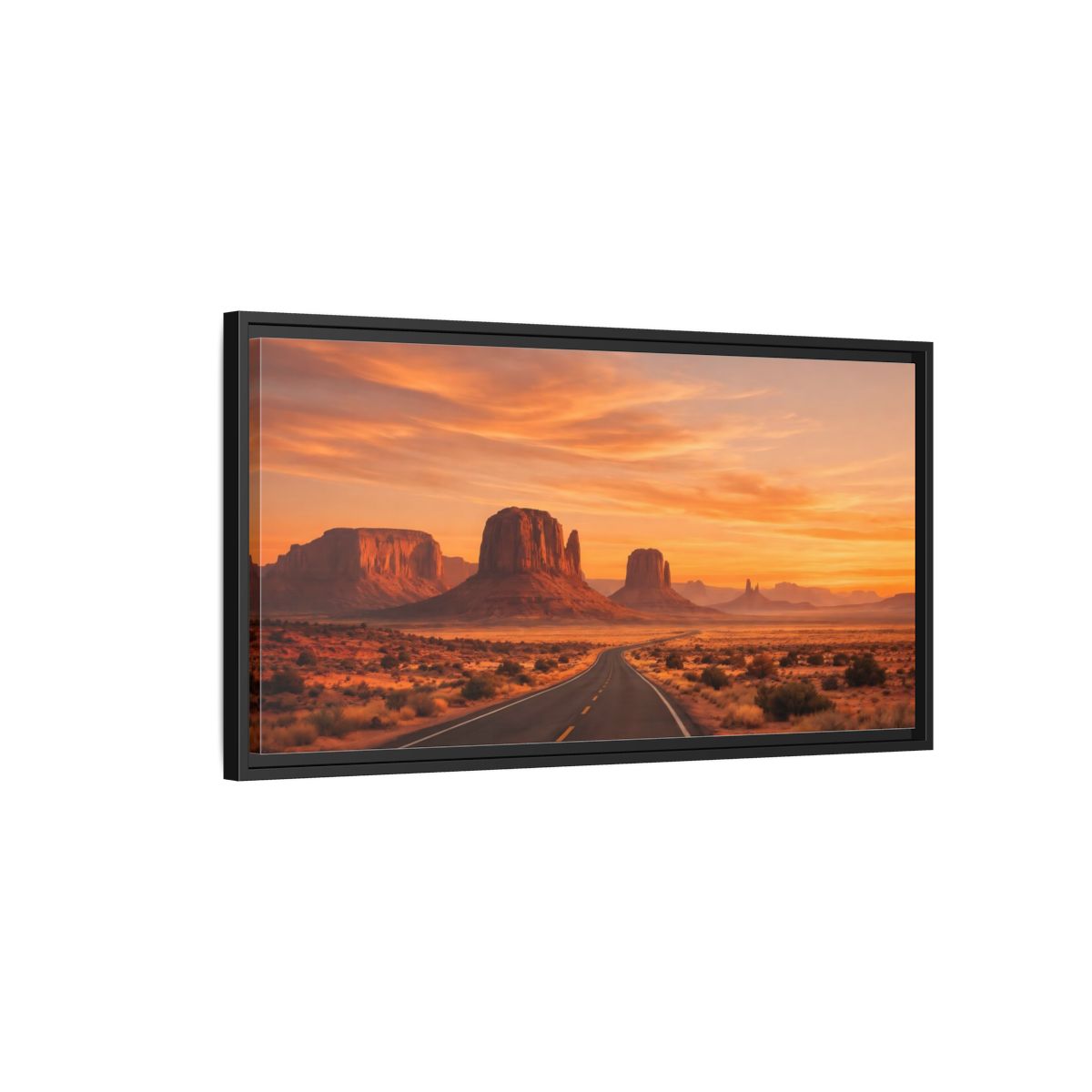 Side Mockup 2. Nature Desert Landscape Orange Desert Sunset shown as stretched canvas wall art