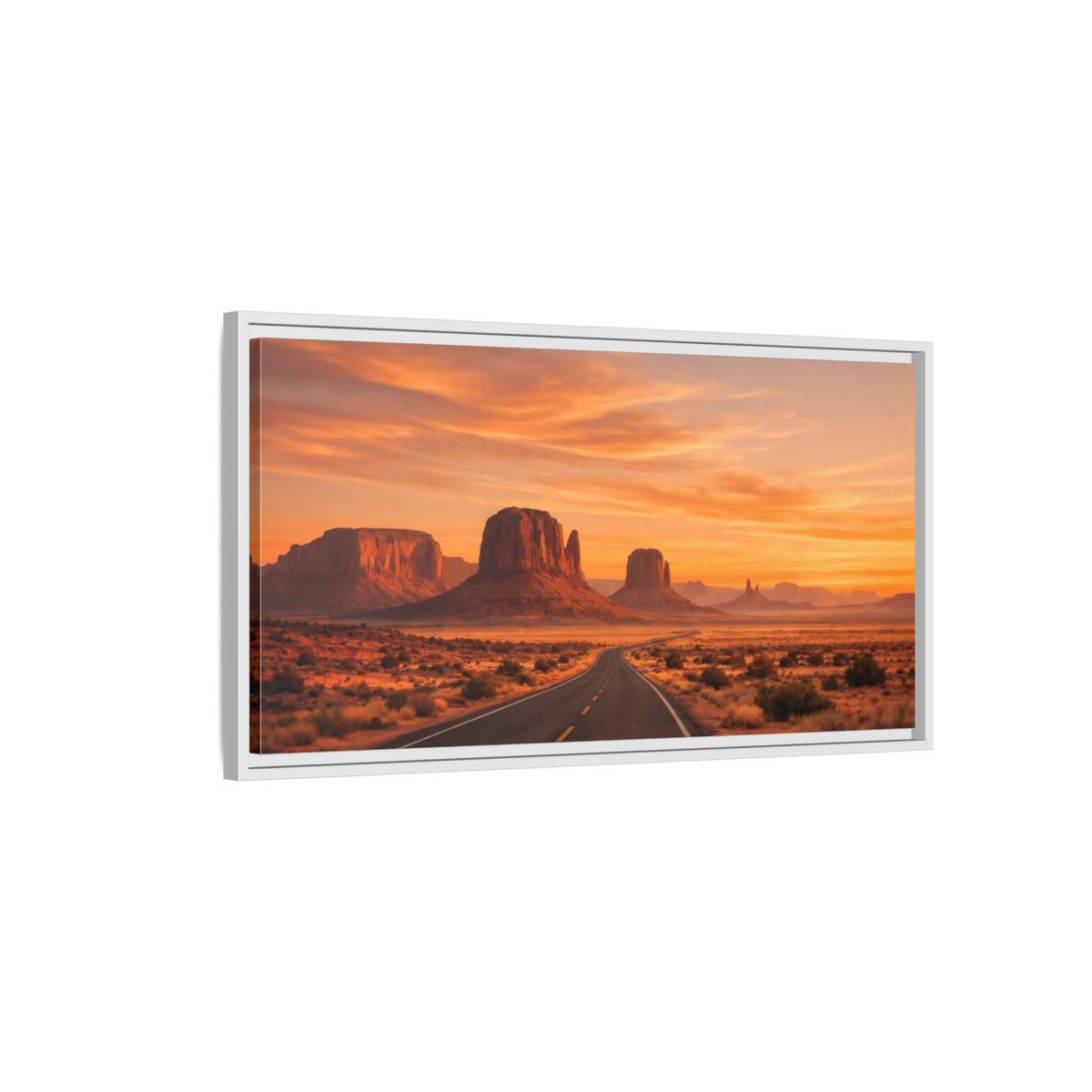 Side Mockup 1. Nature Desert Landscape Orange Desert Sunset shown as stretched canvas wall art
