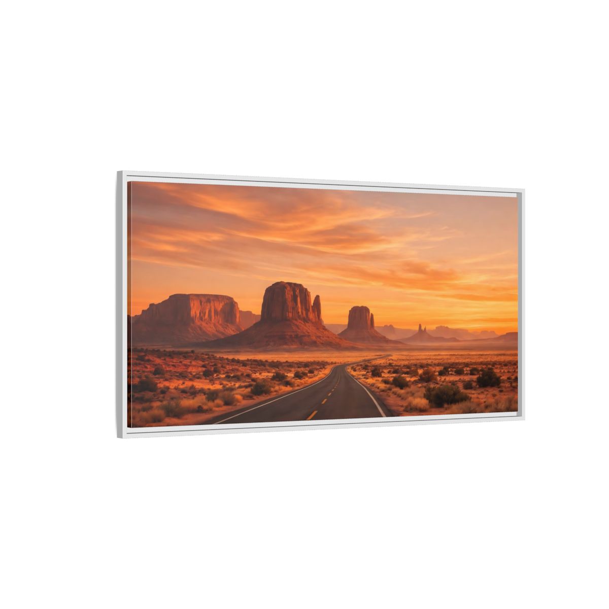 Side Mockup 3. Nature Desert Landscape Orange Desert Sunset shown as stretched canvas wall art