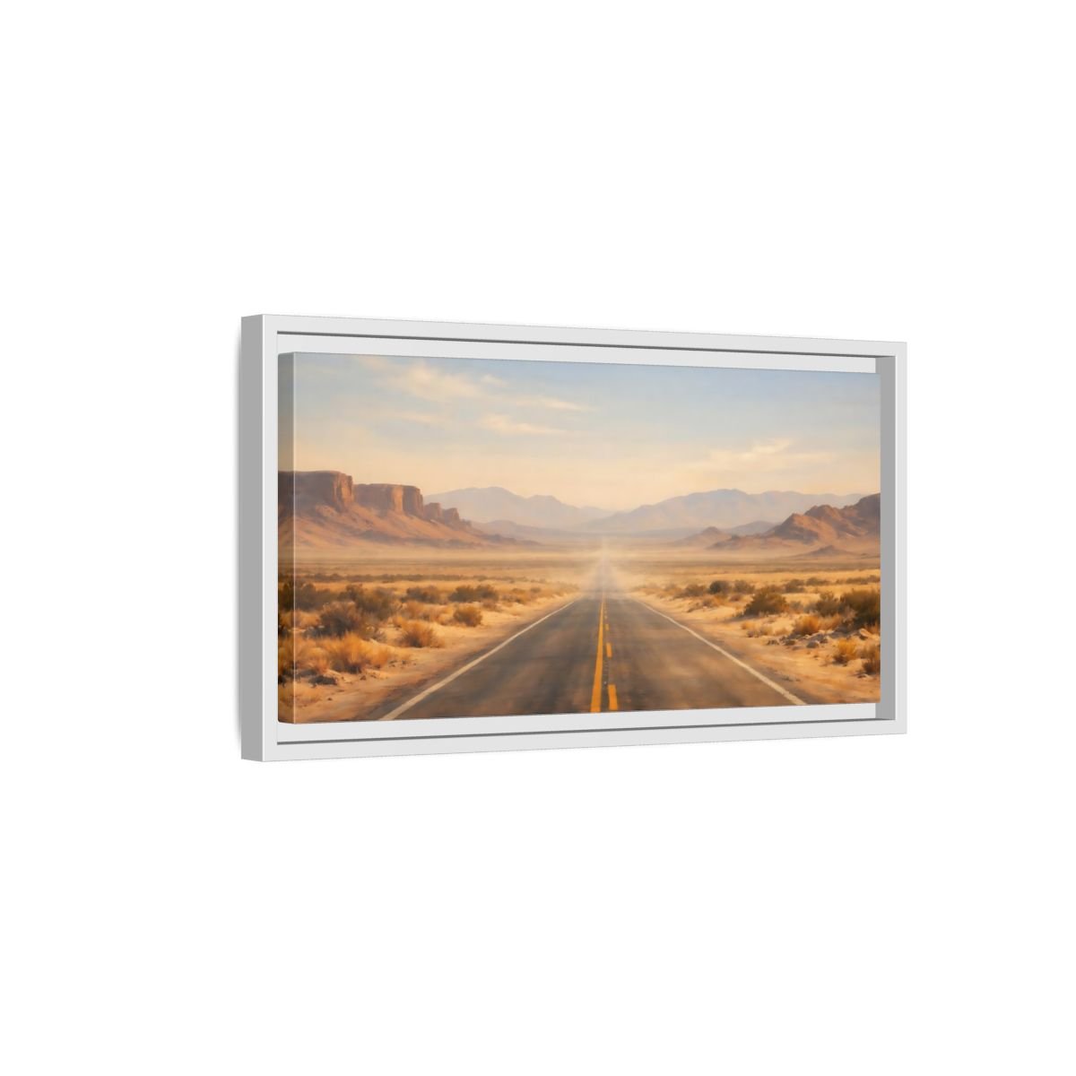 Landscape Nature Desert Road Brown And - Framed Canvas Wall Art Print - YesArtYes