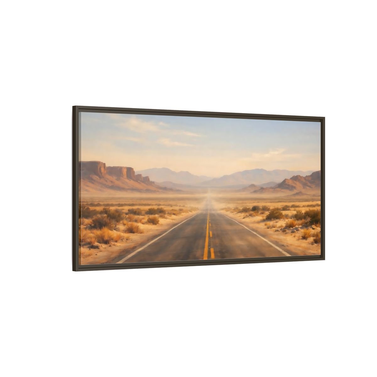 Landscape Nature Desert Road Brown And - Framed Canvas Wall Art Print - YesArtYes