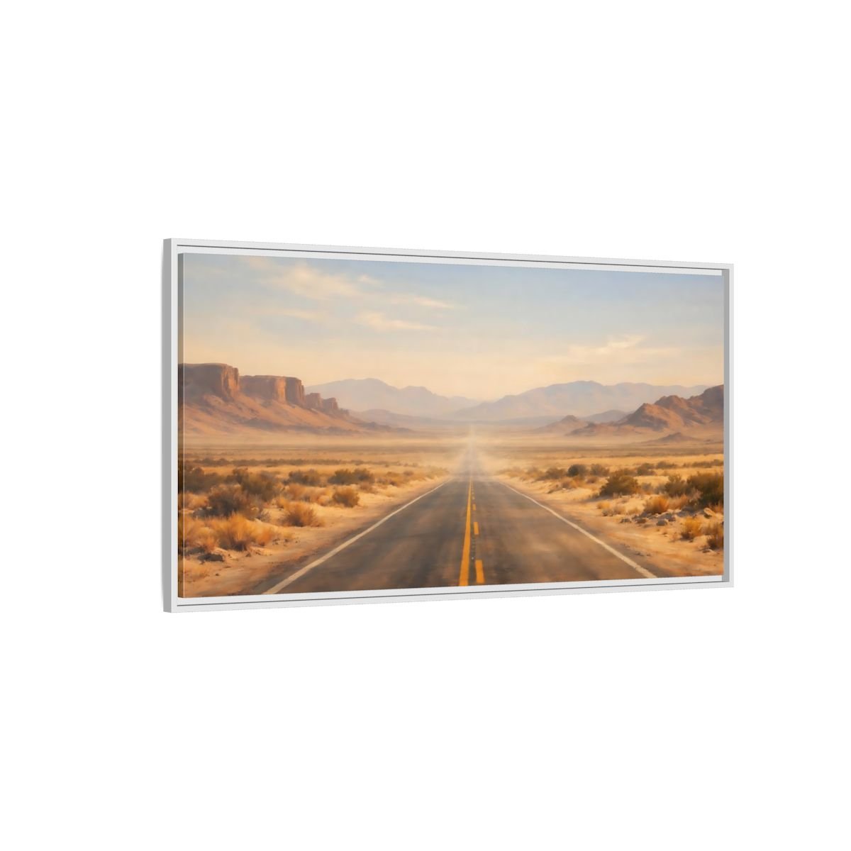 Landscape Nature Desert Road Brown And - Framed Canvas Wall Art Print - YesArtYes