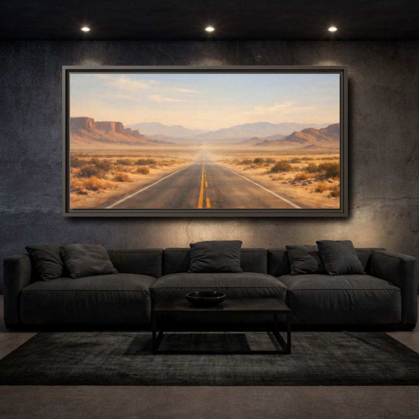 Landscape Nature Desert Road Brown And - Framed Canvas Wall Art Print - YesArtYes