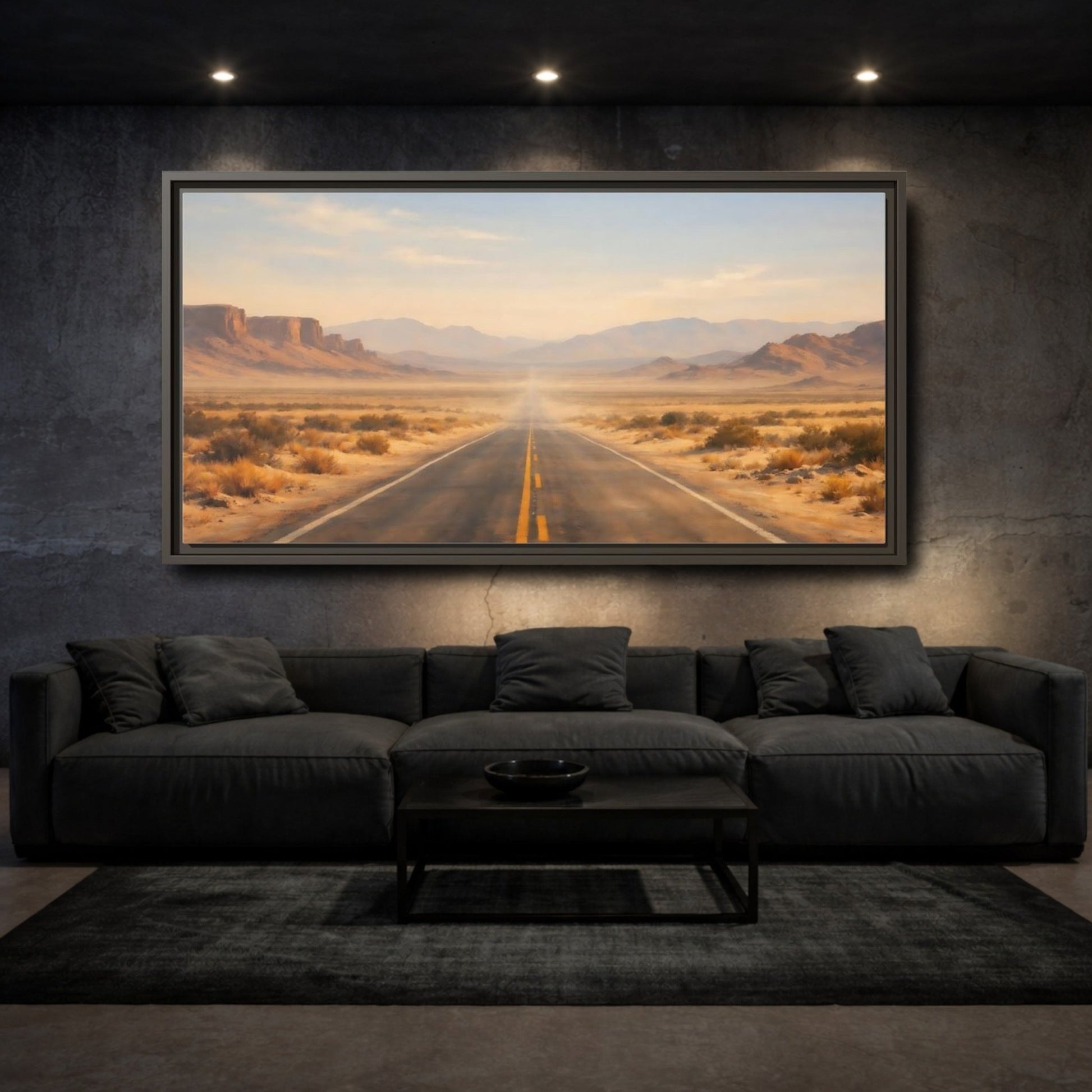 Landscape Nature Desert Road Brown And - Framed Canvas Wall Art Print - YesArtYes