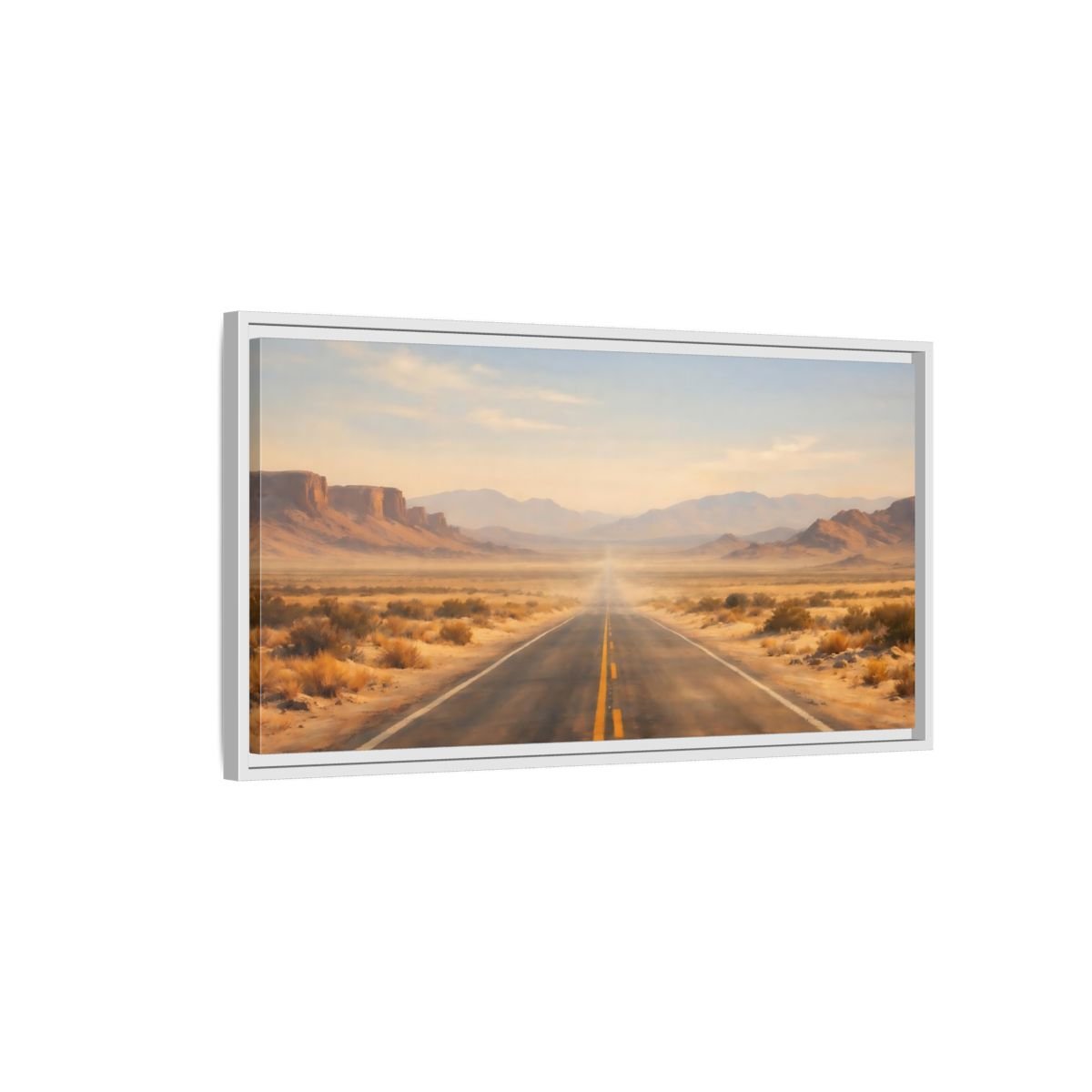 Landscape Nature Desert Road Brown And - Framed Canvas Wall Art Print - YesArtYes
