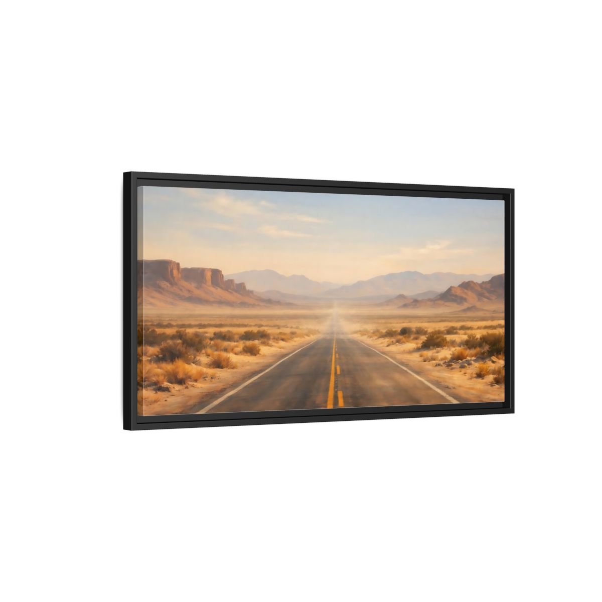 Landscape Nature Desert Road Brown And - Framed Canvas Wall Art Print - YesArtYes