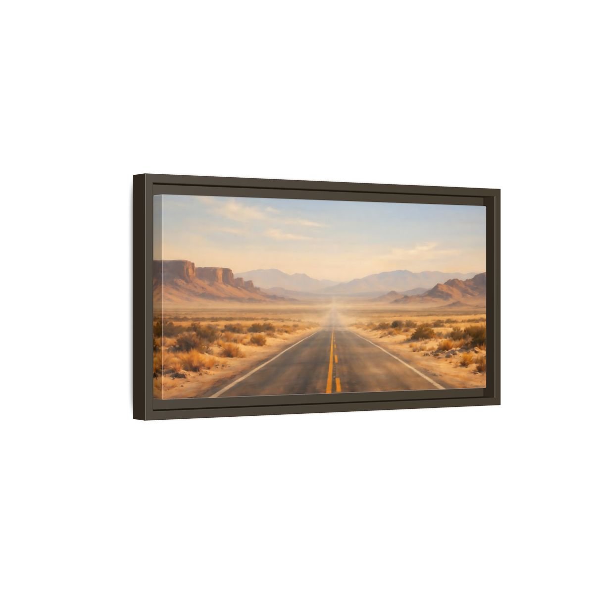 Landscape Nature Desert Road Brown And - Framed Canvas Wall Art Print - YesArtYes
