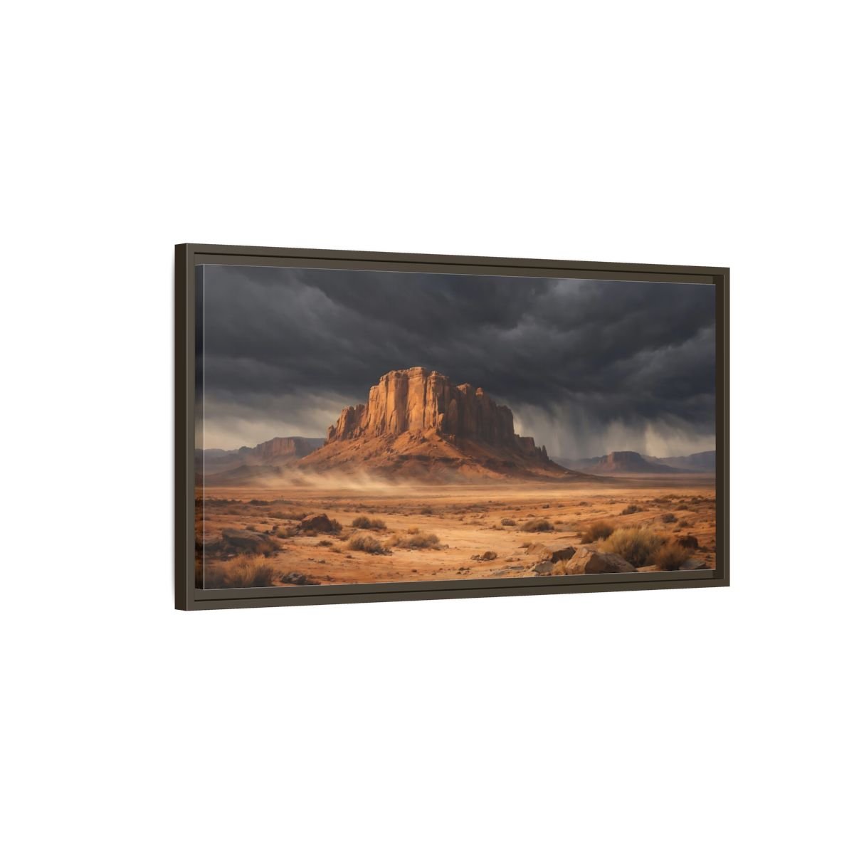 Landscape Nature Desert Storm Brown And - Framed Canvas Wall Art Print - YesArtYes