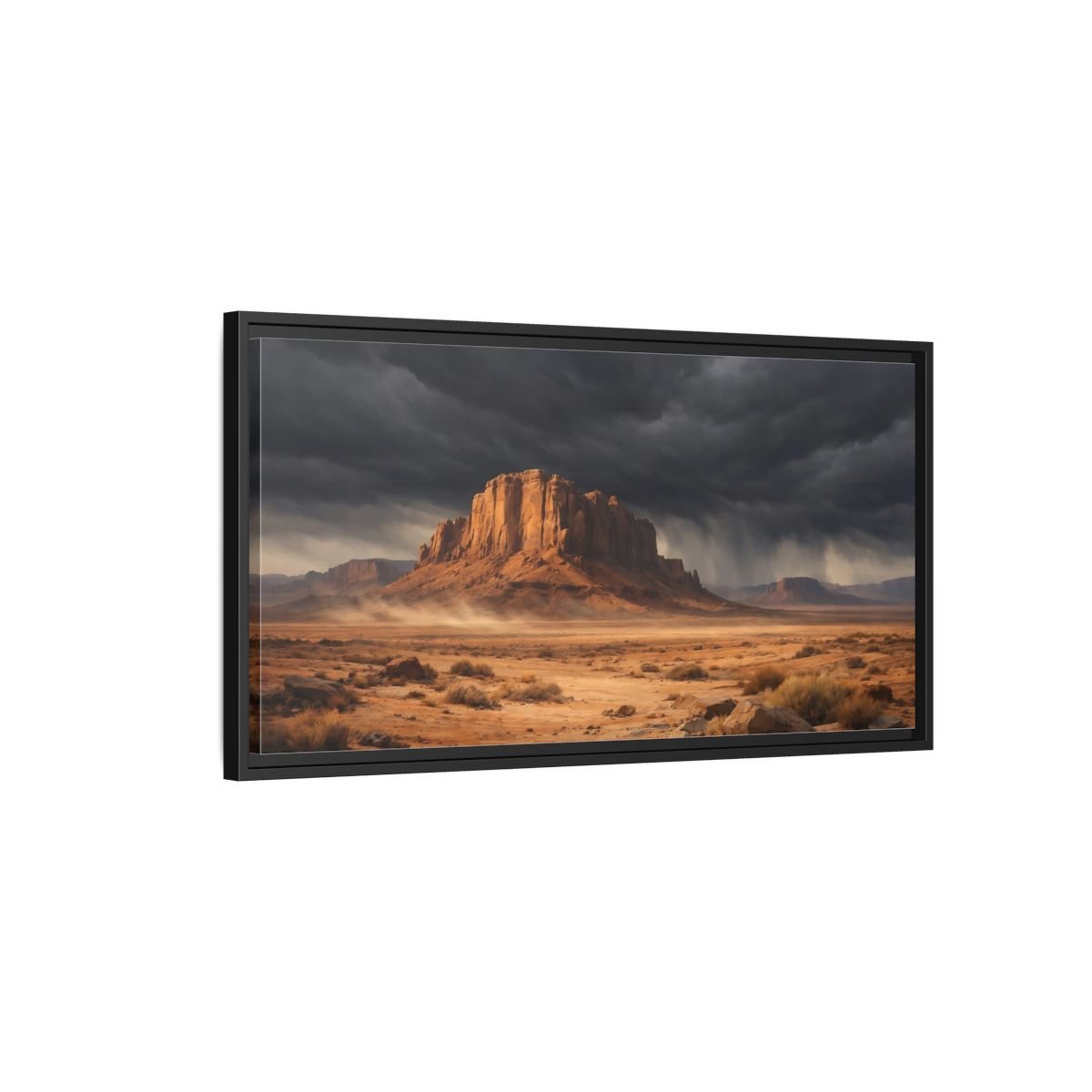 Landscape Nature Desert Storm Brown And - Framed Canvas Wall Art Print - YesArtYes