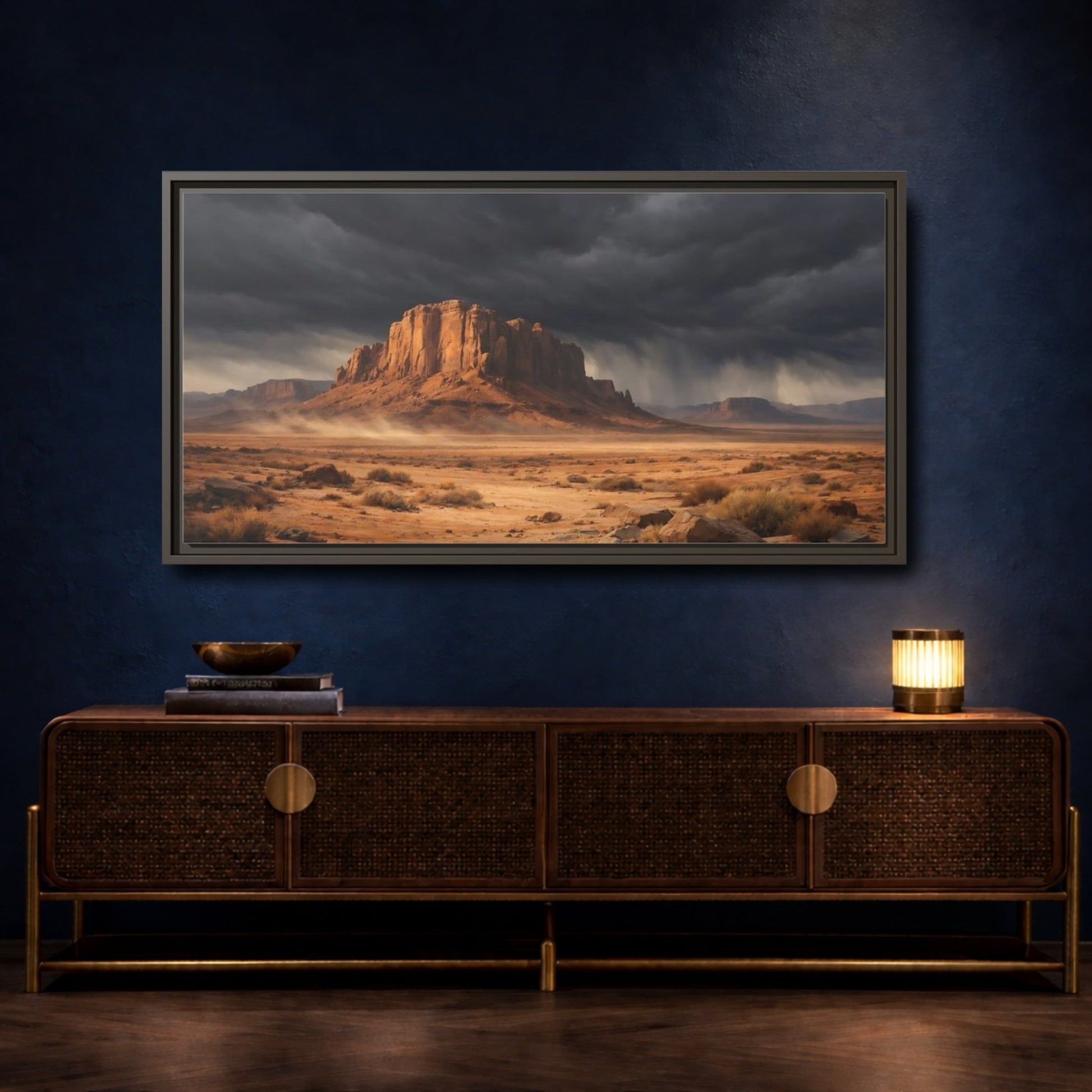 Landscape Nature Desert Storm Brown And - Framed Canvas Wall Art Print - YesArtYes