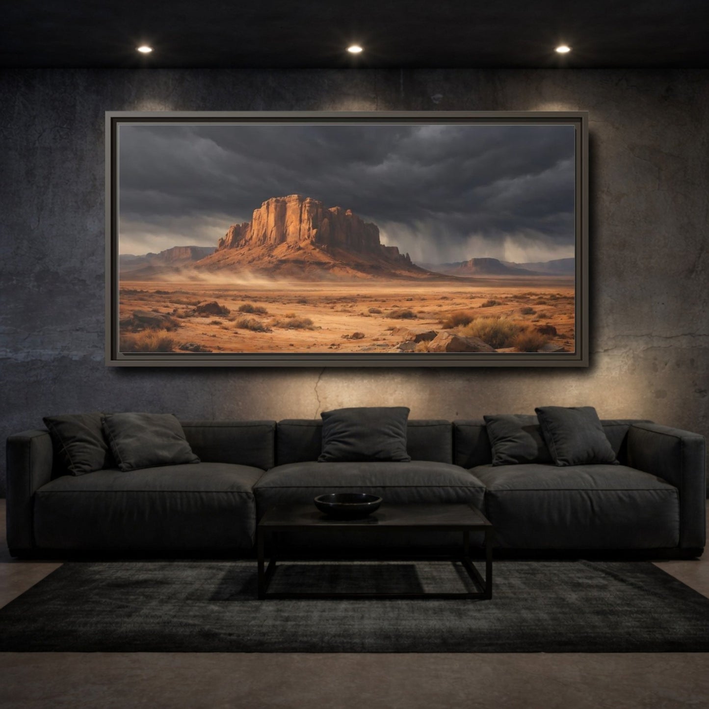 Landscape Nature Desert Storm Brown And - Framed Canvas Wall Art Print - YesArtYes
