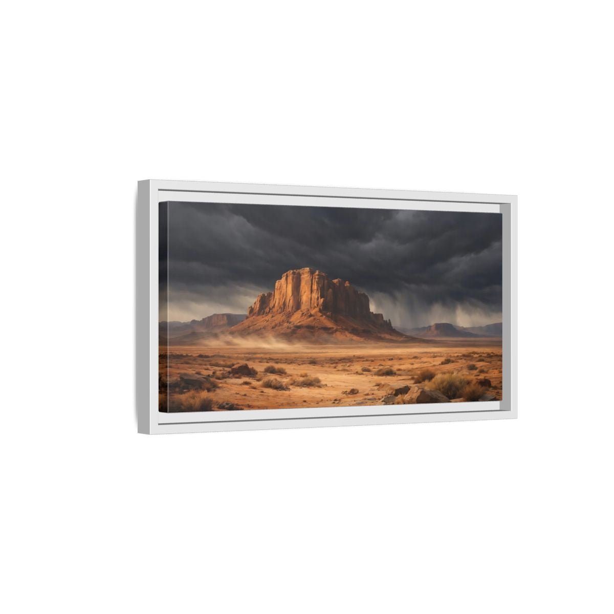 Landscape Nature Desert Storm Brown And - Framed Canvas Wall Art Print - YesArtYes