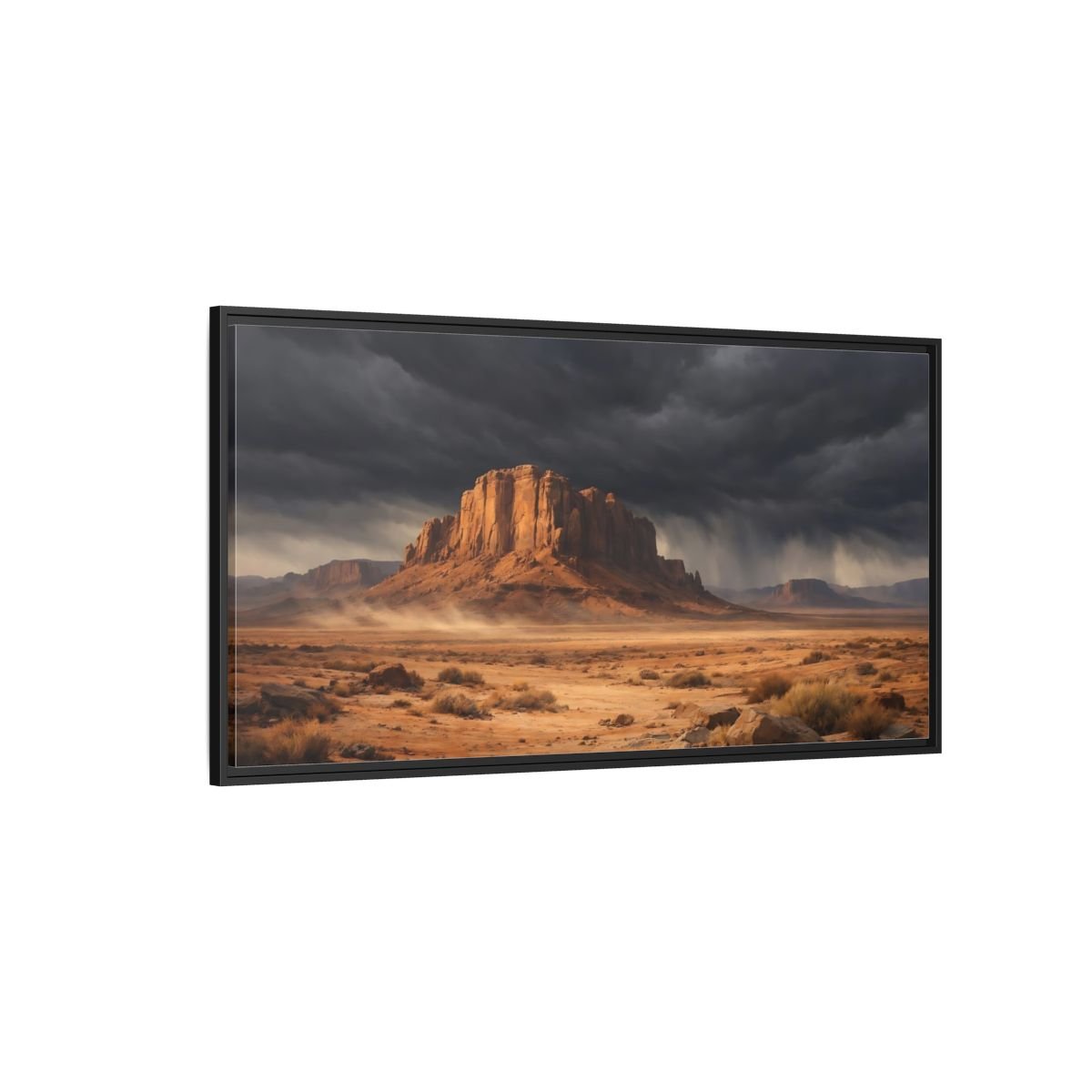 Landscape Nature Desert Storm Brown And - Framed Canvas Wall Art Print - YesArtYes