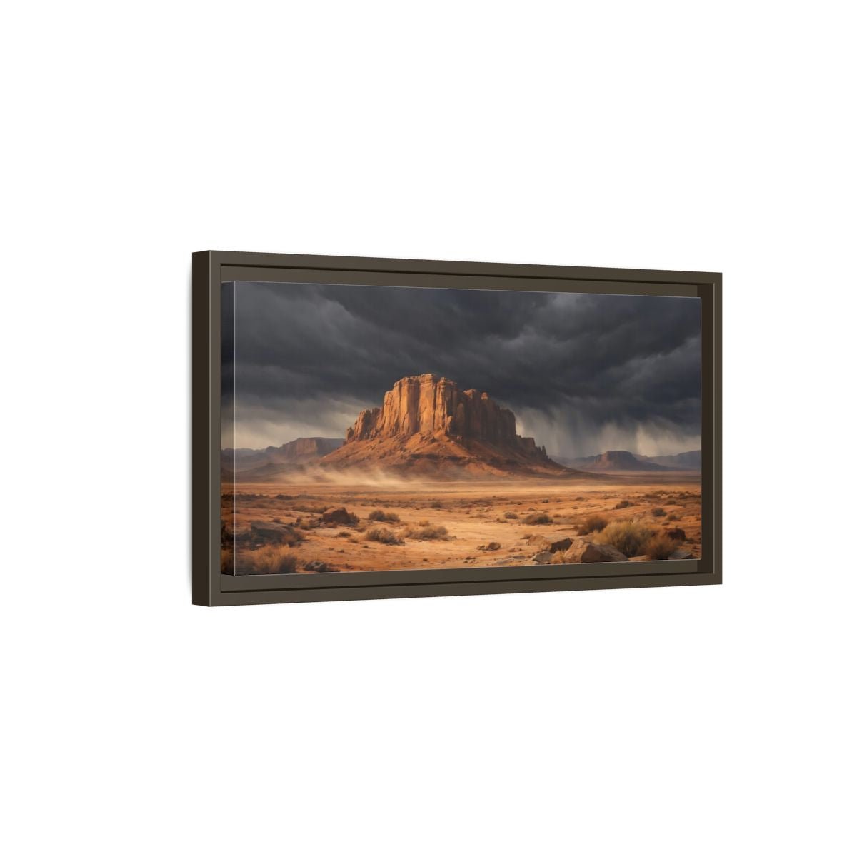 Landscape Nature Desert Storm Brown And - Framed Canvas Wall Art Print - YesArtYes