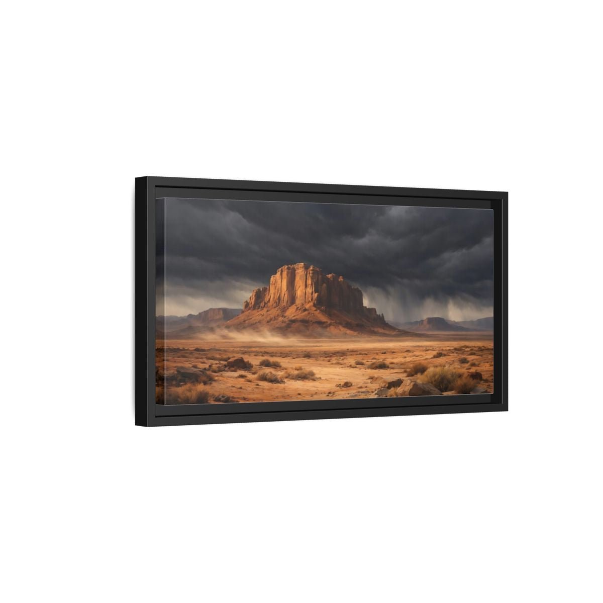 Landscape Nature Desert Storm Brown And - Framed Canvas Wall Art Print - YesArtYes