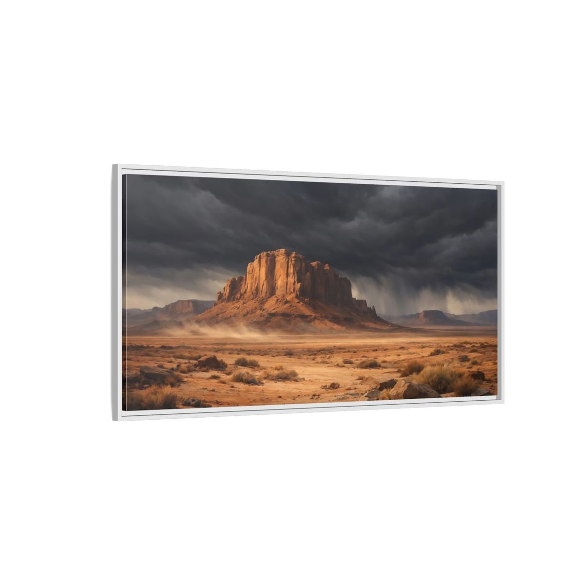 Landscape Nature Desert Storm Brown And - Framed Canvas Wall Art Print - YesArtYes