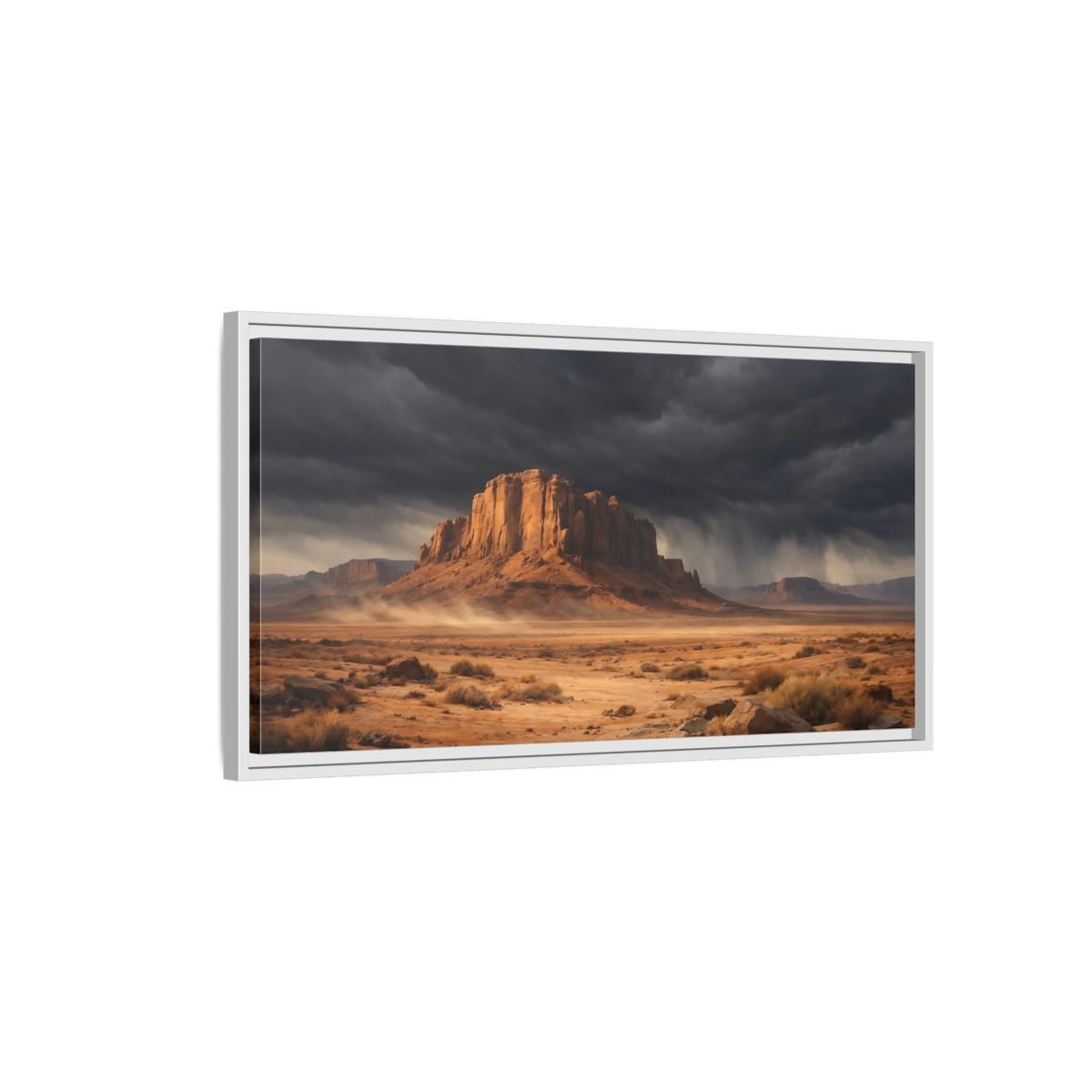 Landscape Nature Desert Storm Brown And - Framed Canvas Wall Art Print - YesArtYes